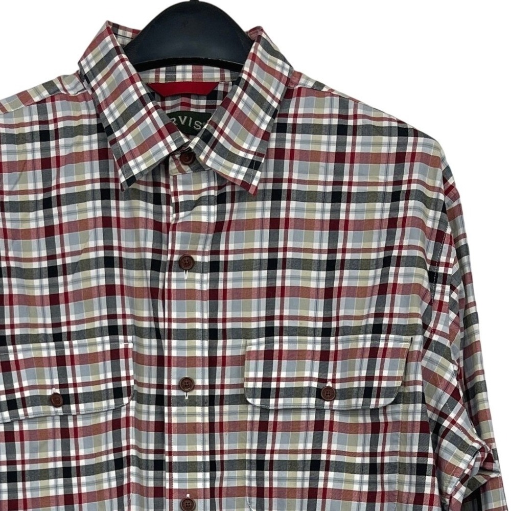 Orvis Game Bird Plaid Button Down Shirt Mens L Long‎ Sleeve Red Navy Cotton 2JFK
